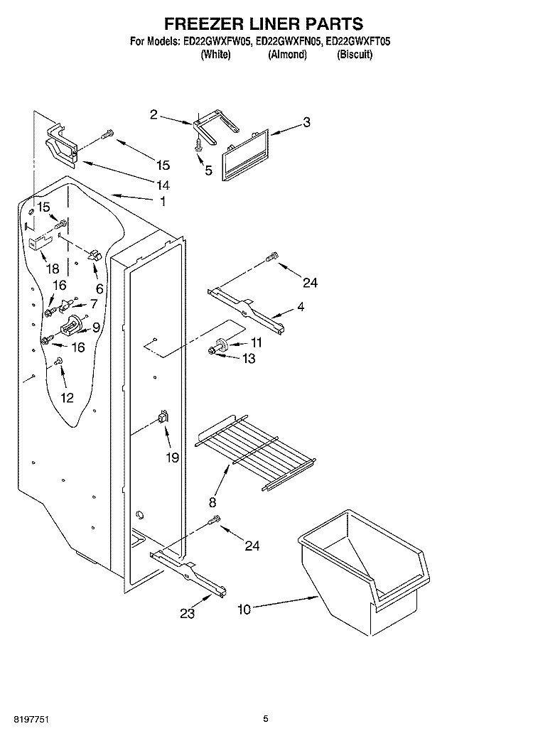 FREEZER LINER Diagram and Parts List for ED22GWXFT05  Whirlpool Refrigerator