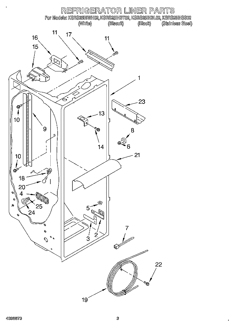 REFRIGERATOR LINER Diagram and Parts List for KSRS25IHBT02  KitchenAid Refrigerator