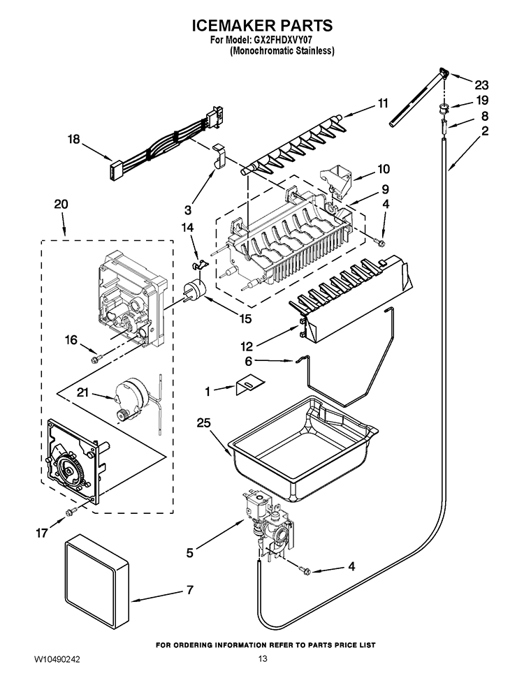 ICEMAKER PARTS Diagram and Parts List for GX2FHDXVY07  Whirlpool Refrigerator