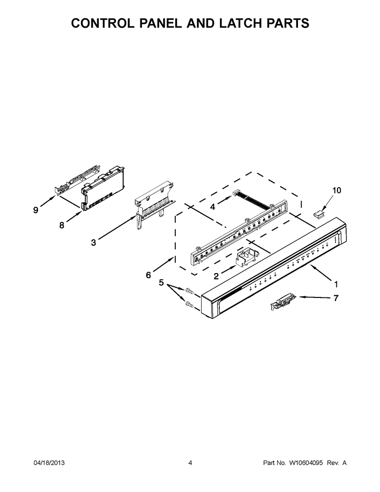 CONTROL PANEL AND LATCH PARTS Diagram and Parts List for WDF530PSYB5  Whirlpool Dishwasher