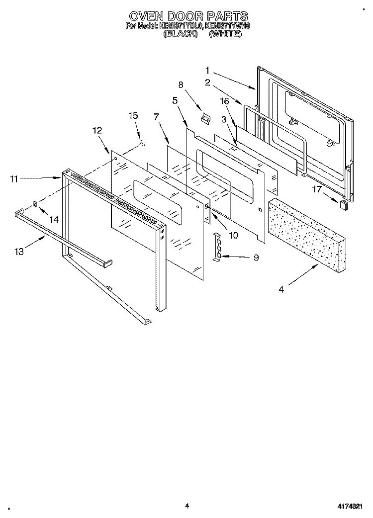 OVEN DOOR Diagram and Parts List for KEMI371YBL0  KitchenAid Wall Oven