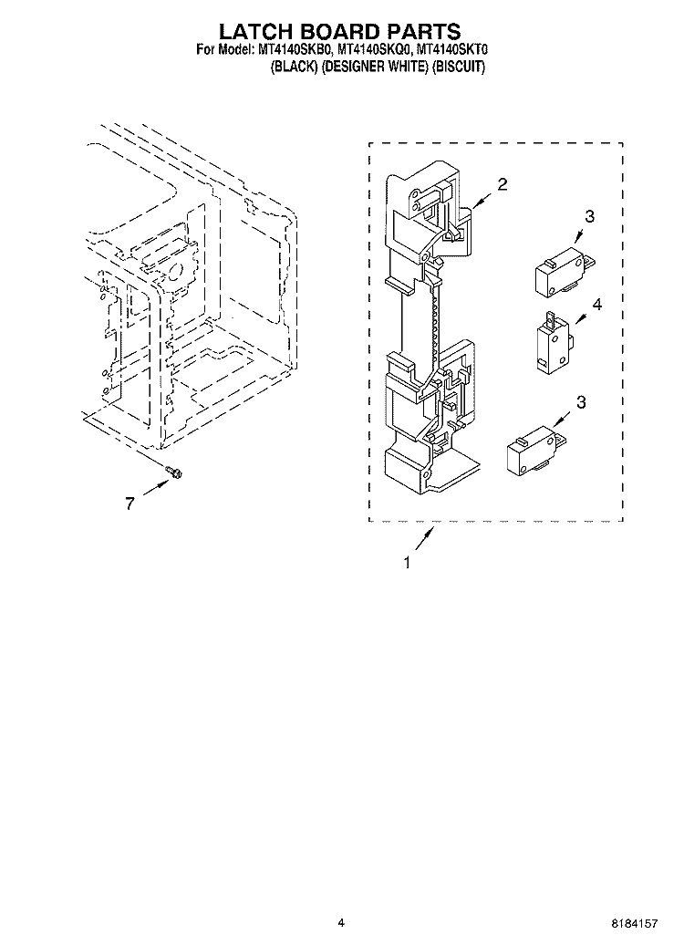LATCH BOARD Diagram and Parts List for MT4140SKT0  Whirlpool Microwave