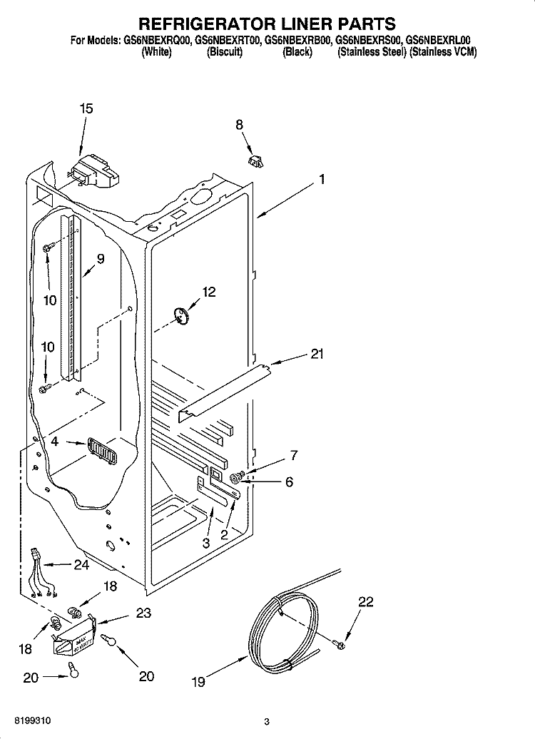 REFRIGERATOR LINER PARTS Diagram and Parts List for GS6NBEXRT00  Whirlpool Refrigerator