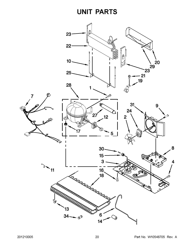 UNIT PARTS Diagram and Parts List for 5GI6FARAF000  Whirlpool Refrigerator