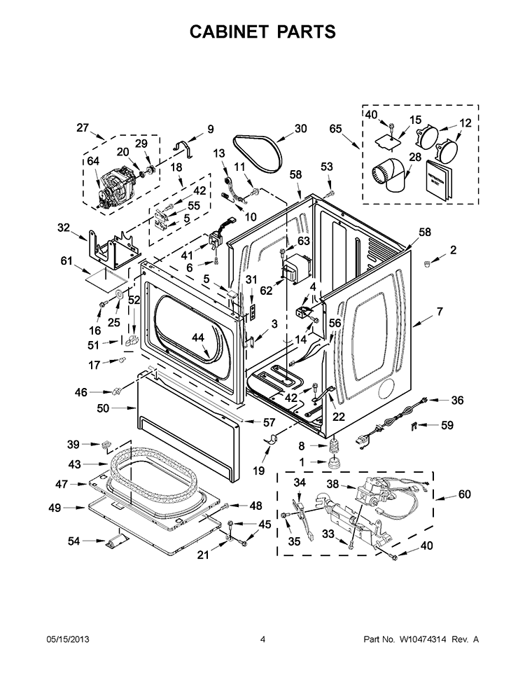 CABINET PARTS Diagram and Parts List for XCGM2763BQ0  Whirlpool Dryer