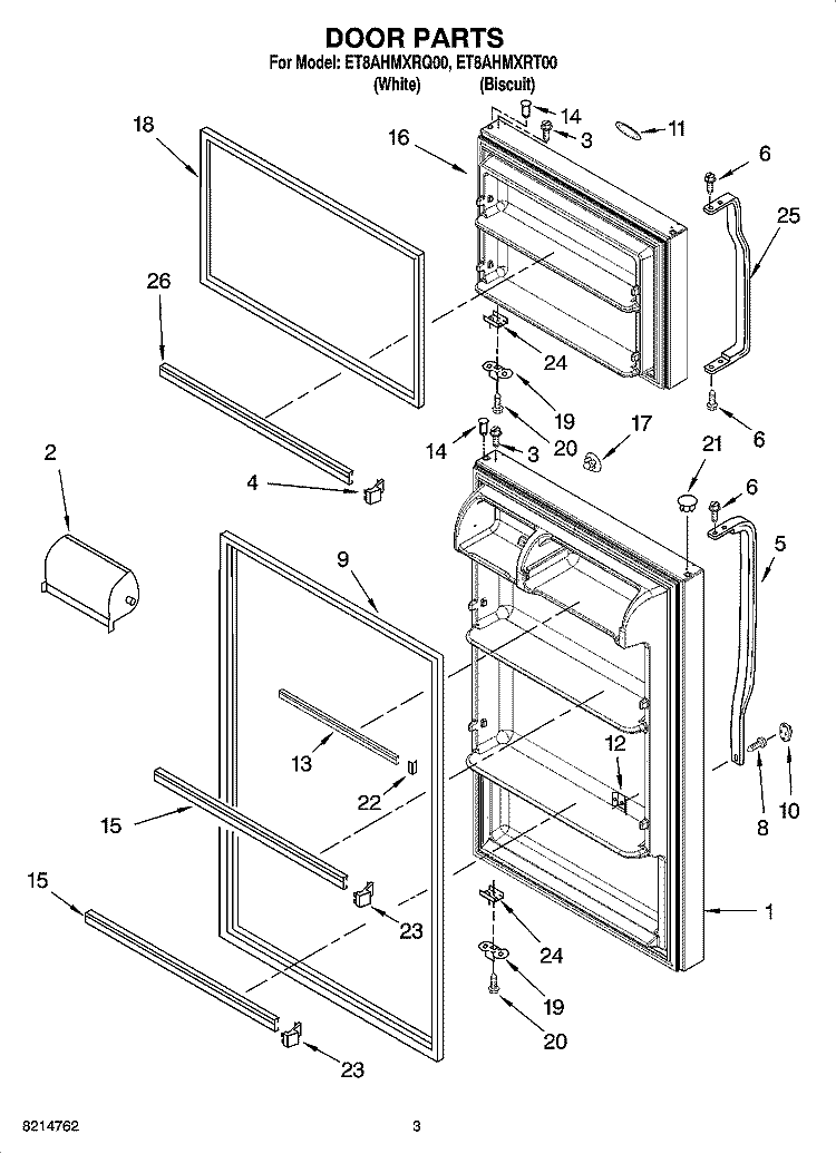 DOOR PARTS Diagram and Parts List for ET8AHMXRQ00  Whirlpool Refrigerator