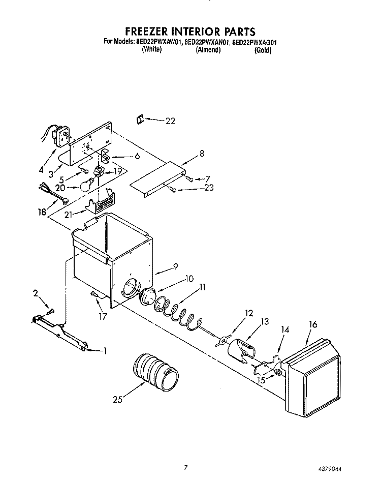 FREEZER INTERIOR Diagram and Parts List for 8ED22PWXAW01  Whirlpool Refrigerator