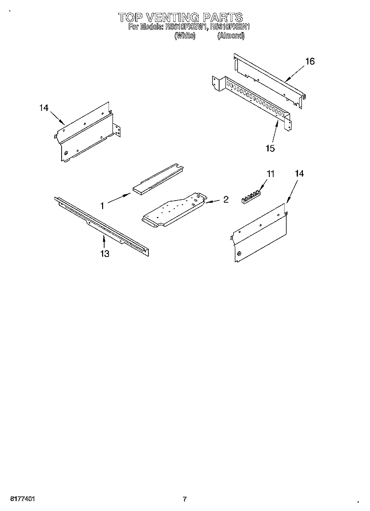 TOP VENTING, OPTIONAL Diagram and Parts List for RS610PXGW1  Whirlpool Range