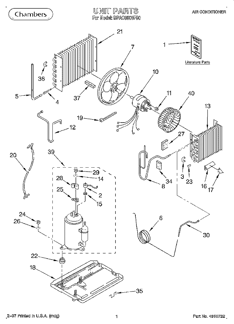 UNIT, LITERATURE Diagram and Parts List for BPAC0500FS0  KitchenAid Air Conditioner