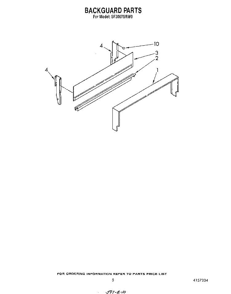 BACKGUARD Diagram and Parts List for SF3007SRW0  Whirlpool Range