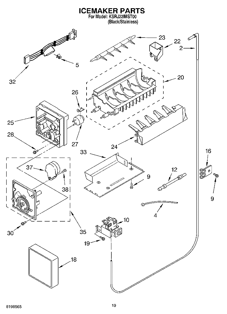 ICEMAKER PARTS Diagram and Parts List for KSRJ22IMST00  KitchenAid Refrigerator