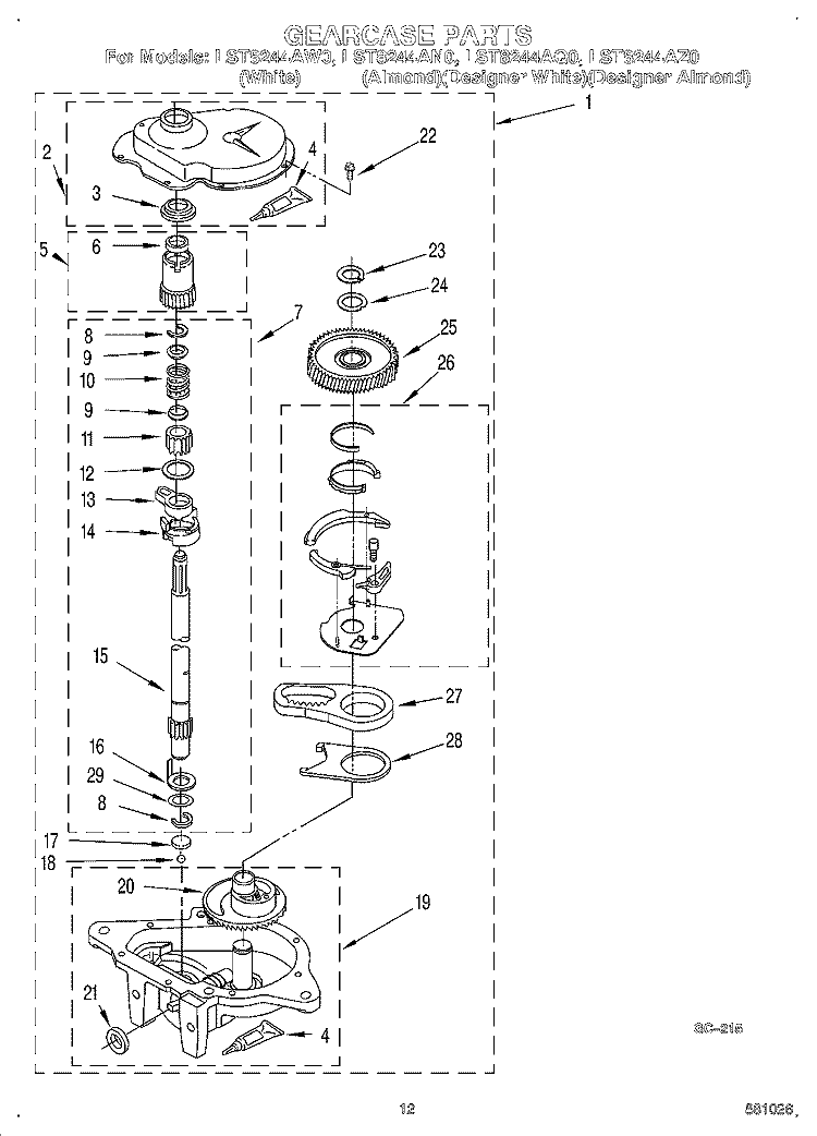 GEARCASE Diagram and Parts List for LST8244AN0  Whirlpool Washer