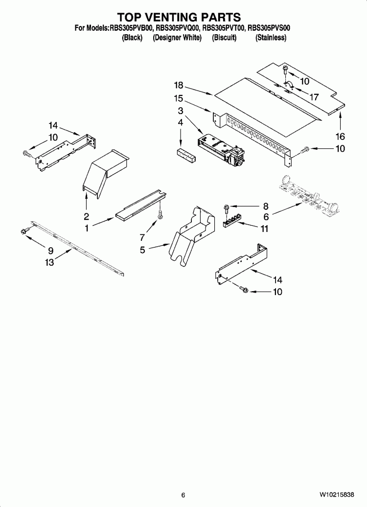 TOP VENTING PARTS Diagram and Parts List for RBS305PVQ00  Whirlpool Wall Oven