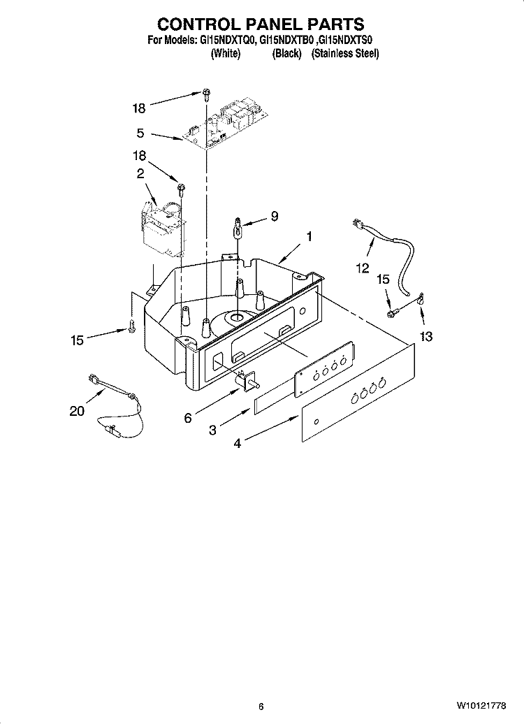 CONTROL PANEL PARTS Diagram and Parts List for GI15NDXTB0  Whirlpool Ice Maker