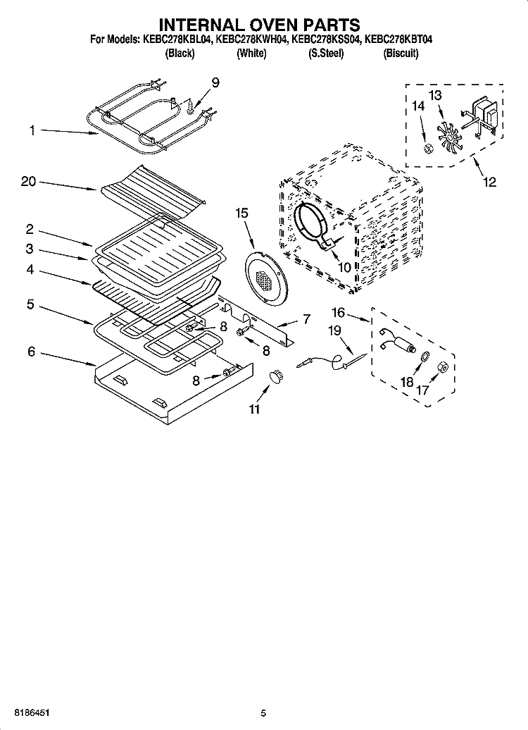 INTERNAL OVEN PARTS Diagram and Parts List for KEBC278KBT04  KitchenAid Wall Oven