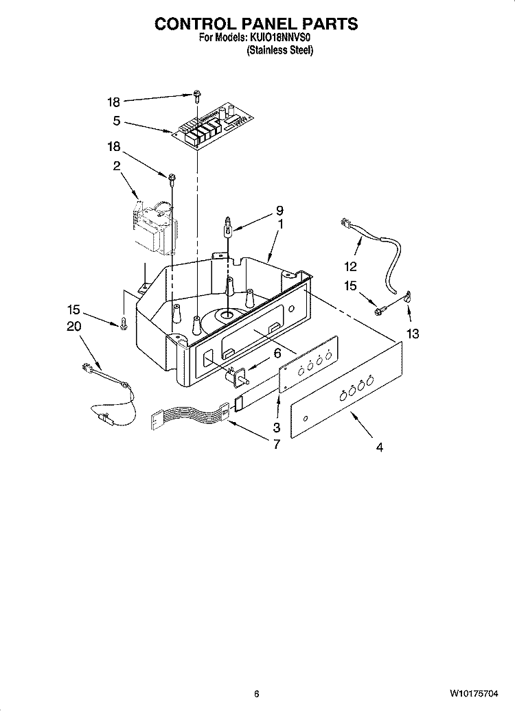 CONTROL PANEL PARTS Diagram and Parts List for KUIO18NNVS0  KitchenAid Ice Maker