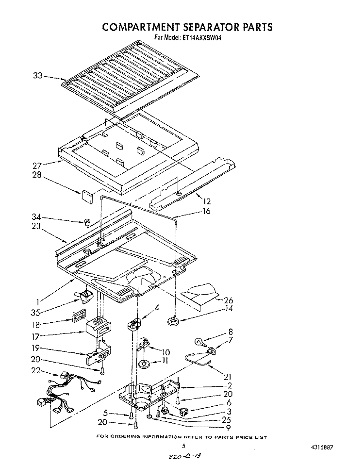 COMPARTMENT SEPARATOR Diagram and Parts List for ET14AKXSW04  Whirlpool Refrigerator