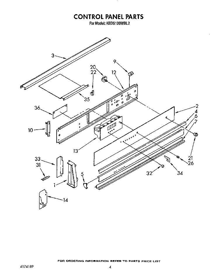 CONTROL PANEL, OPTIONAL Diagram and Parts List for KEDS100WWH2  KitchenAid Range