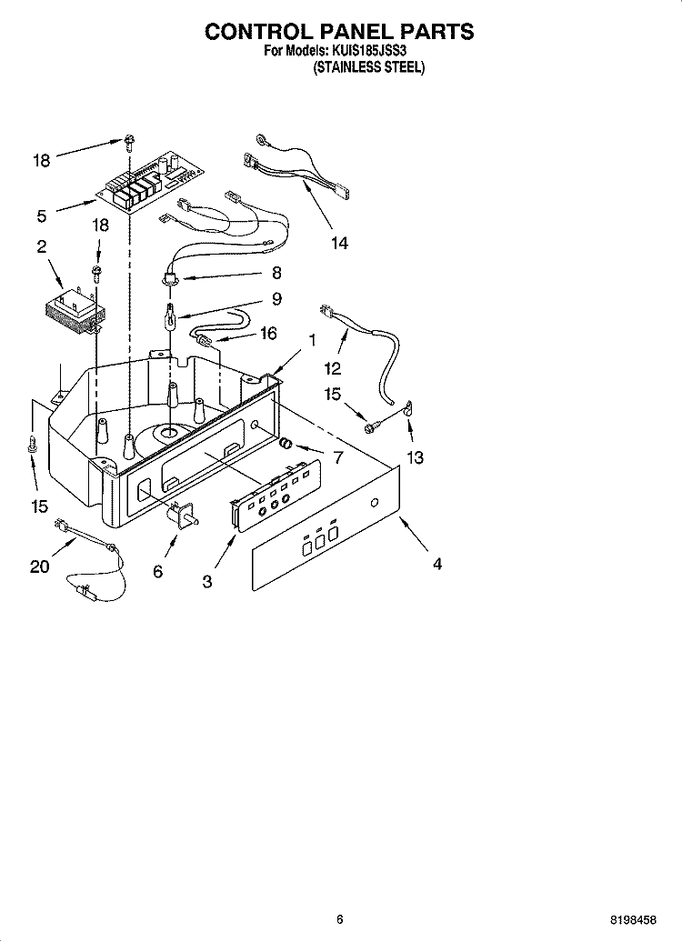 CONTROL PANEL PARTS Diagram and Parts List for KUIS185JSS3  KitchenAid Ice Maker