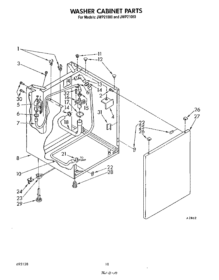 WASHER CABINET Diagram and Parts List for JWP21000  Whirlpool Washer Dryer Combo