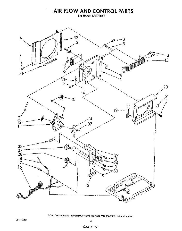 AIR FLOW AND CONTROL Diagram and Parts List for AR0700XT1  Whirlpool Air Conditioner