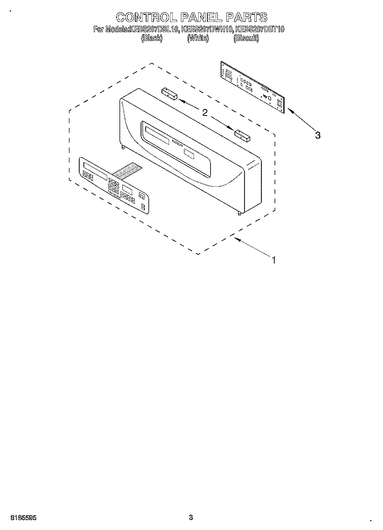 CONTROL PANEL Diagram and Parts List for KEBS207DBL10  KitchenAid Wall Oven