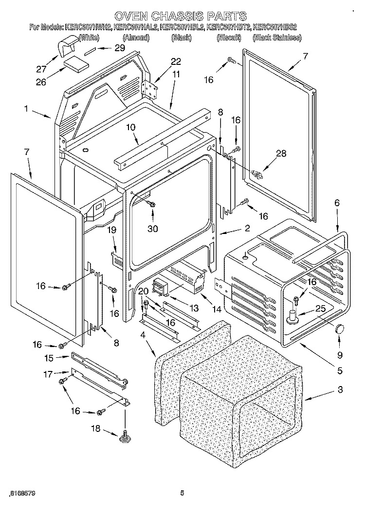 OVEN CHASSIS Diagram and Parts List for KERC507HAL2  KitchenAid Range