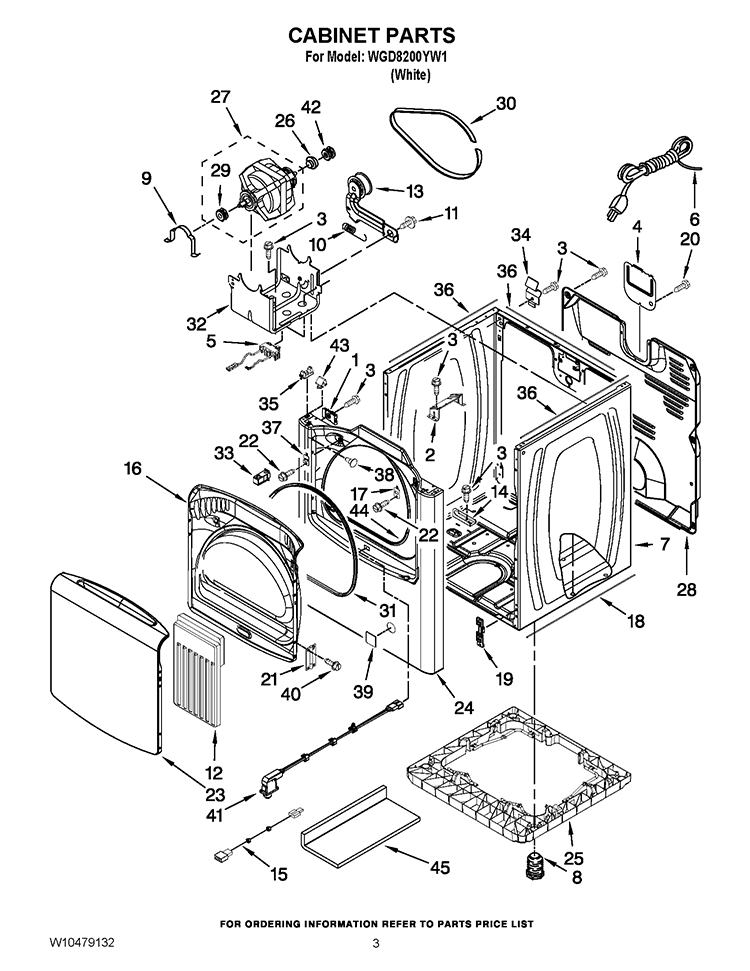 CABINET PARTS Diagram and Parts List for WGD8200YW1  Whirlpool Dryer