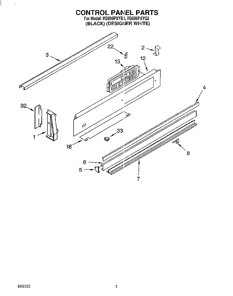 CONTROL PANEL Diagram and Parts List for RS696PXYB2  Whirlpool Range