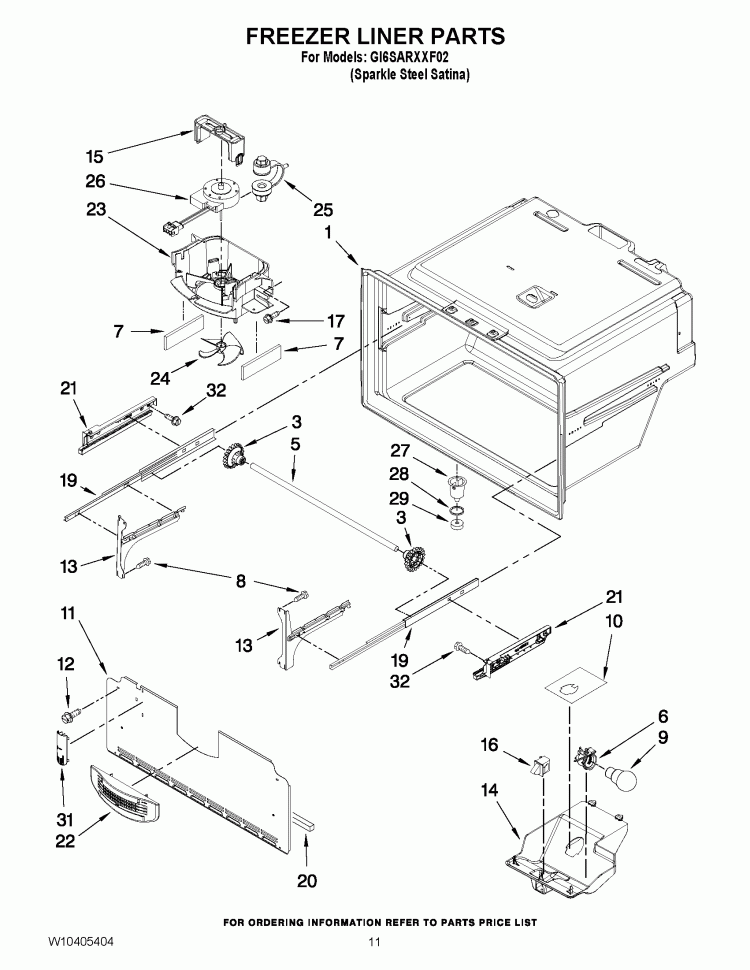 FREEZER LINER PARTS Diagram and Parts List for GI6SARXXF02  Whirlpool Refrigerator