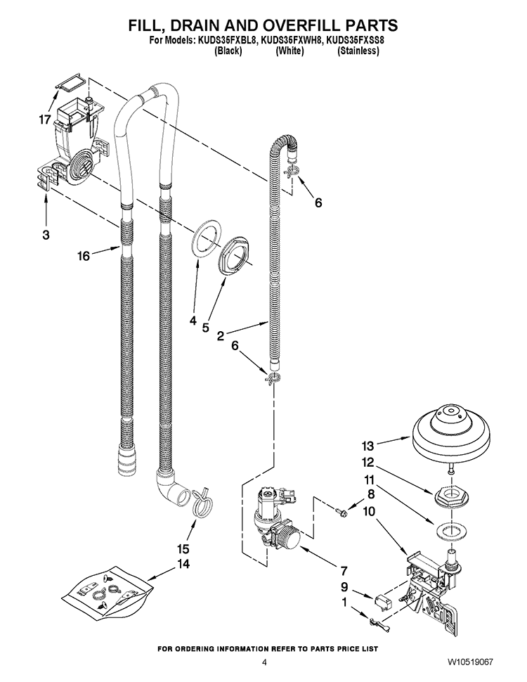 FILL, DRAIN AND OVERFILL PARTS Diagram and Parts List for KUDS35FXSS8  KitchenAid Dishwasher