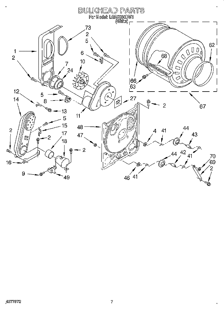 BULKHEAD Diagram and Parts List for LGR5636DW1  Whirlpool Dryer