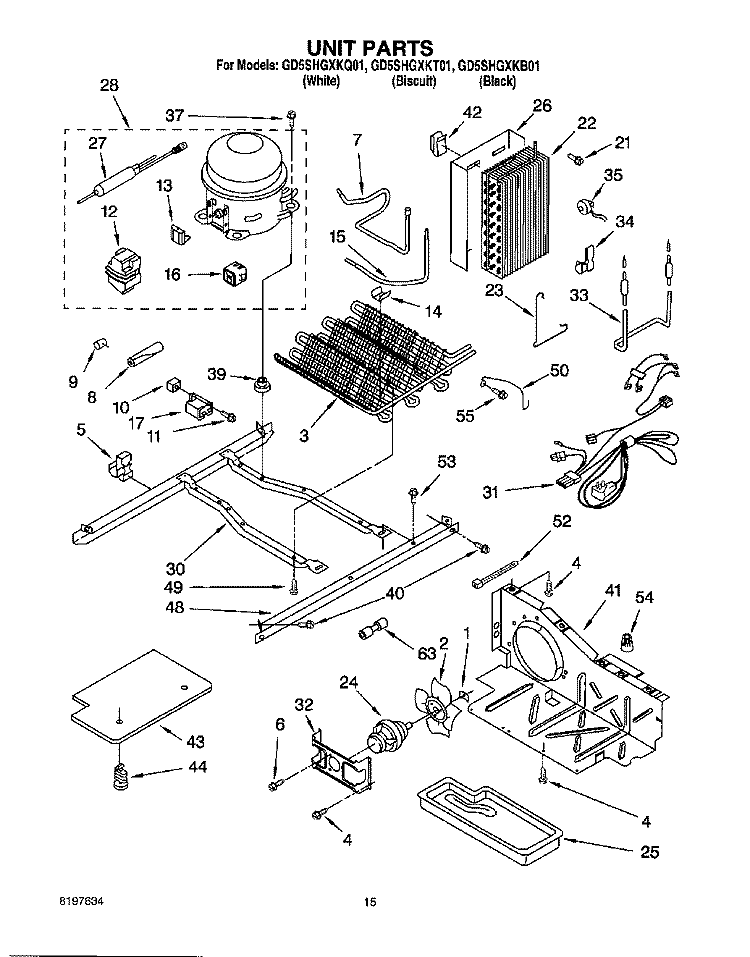 UNIT Diagram and Parts List for GD5SHGXKQ01  Whirlpool Refrigerator