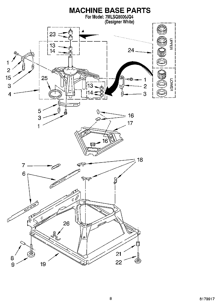 MACHINE BASE Diagram and Parts List for 7MLSQ8000JQ4  Whirlpool Washer
