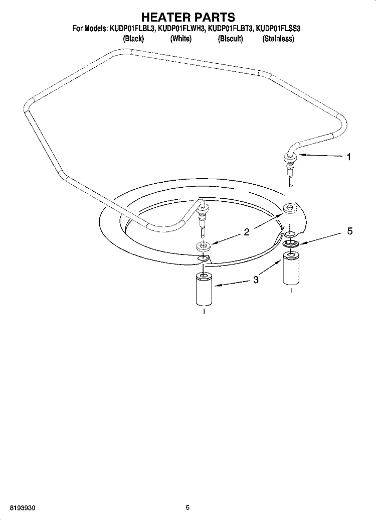 HEATER PARTS Diagram and Parts List for KUDP01FLBL3  KitchenAid Dishwasher