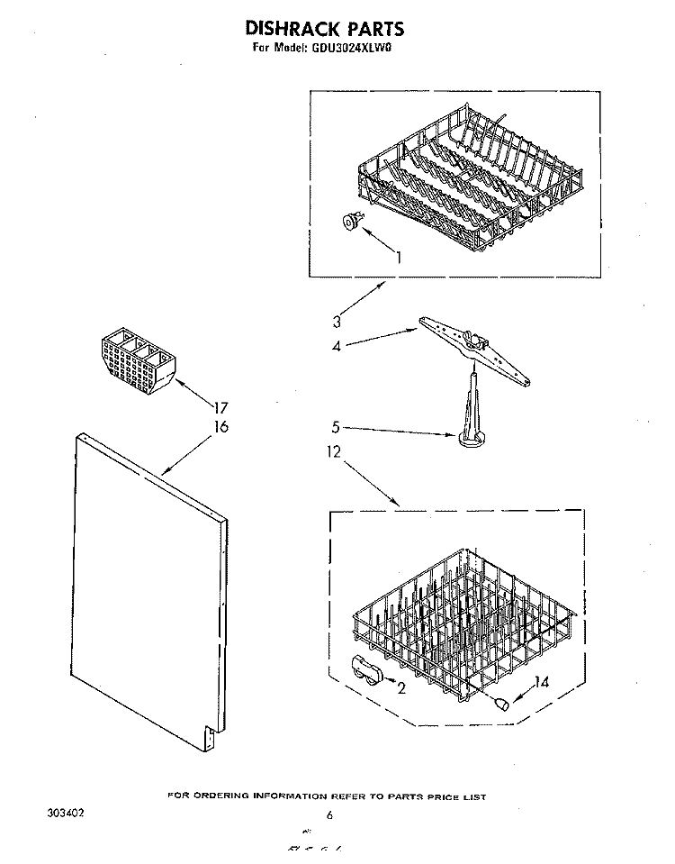 DISHRACK Diagram and Parts List for GDU3024XLW0  Whirlpool Dishwasher