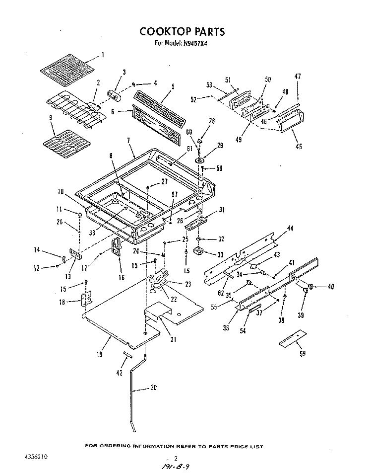COOK TOP Diagram and Parts List for N9457X4  Roper Range
