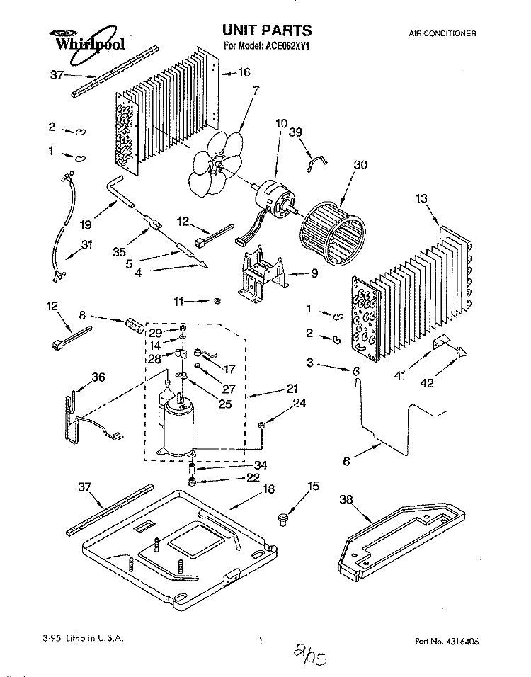 UNIT, LITERATURE Diagram and Parts List for ACE082XY1  Whirlpool Air Conditioner