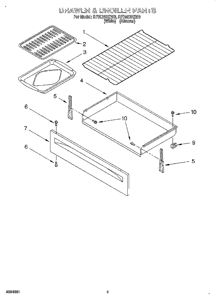 DRAWER AND BROILER Diagram and Parts List for RF3020XEN0  Whirlpool Range