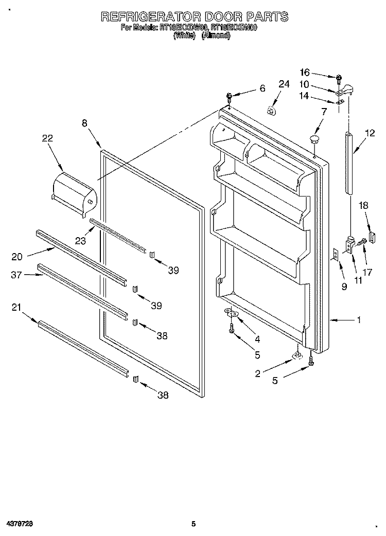 REFRIGERATOR DOOR Diagram and Parts List for RT18BKXDN00  Roper Refrigerator