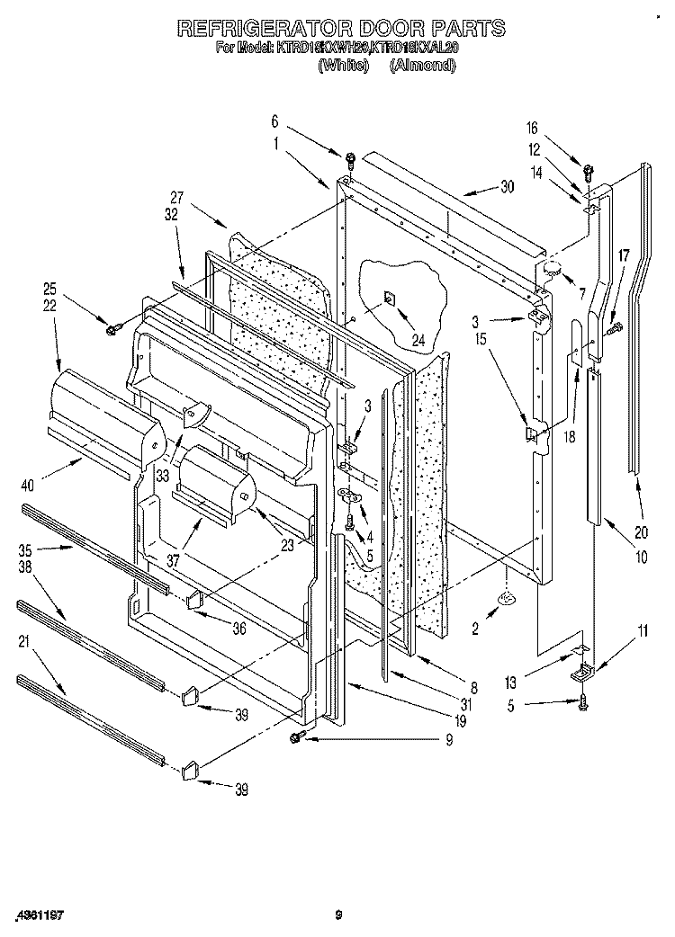 REFRIGERATOR DOOR Diagram and Parts List for KTRD18KXWH20  Whirlpool Refrigerator