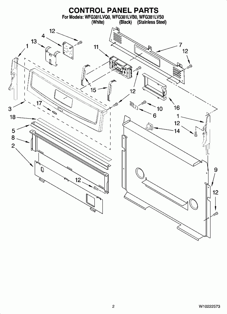 CONTROL PANEL PARTS Diagram and Parts List for WFG381LVQ0  Whirlpool Range