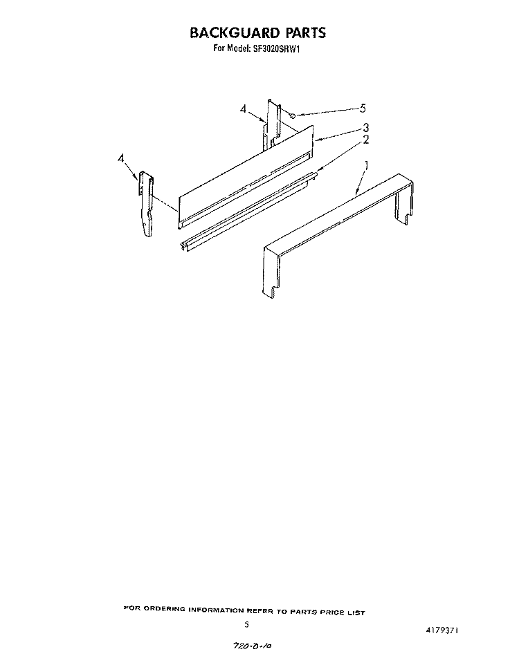 BACKGUARD Diagram and Parts List for SF3020SRW1  Whirlpool Range