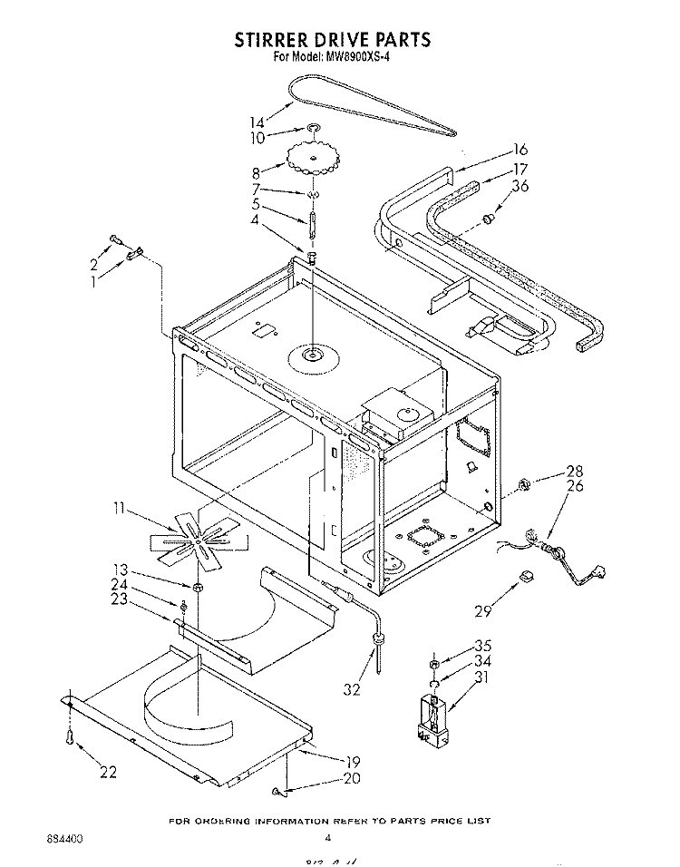 STIRRER DRIVE , LITERATURE AND OPTI Diagram and Parts List for MW8900XS4  Whirlpool Microwave