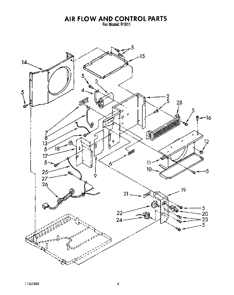 AIR FLOW AND CONTROL Diagram and Parts List for R1011  Whirlpool Air Conditioner