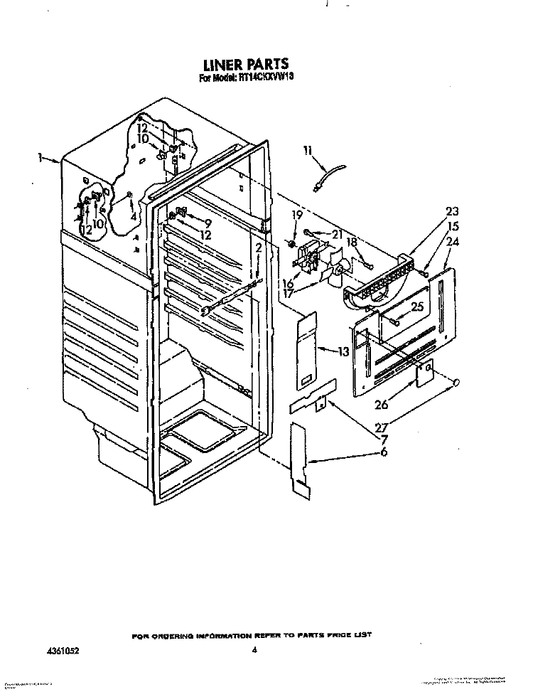 LINER Diagram and Parts List for RT14CKXVW13  Roper Refrigerator