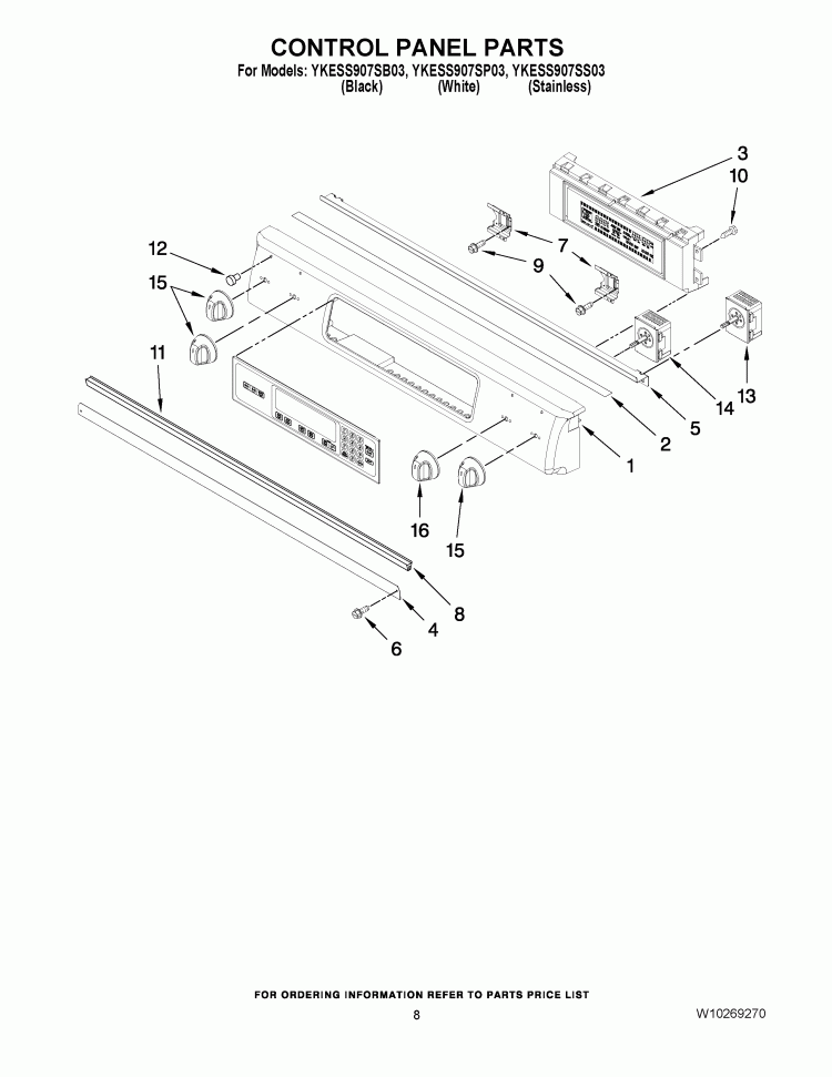 CONTROL PANEL PARTS Diagram and Parts List for YKESS907SS03  KitchenAid Range