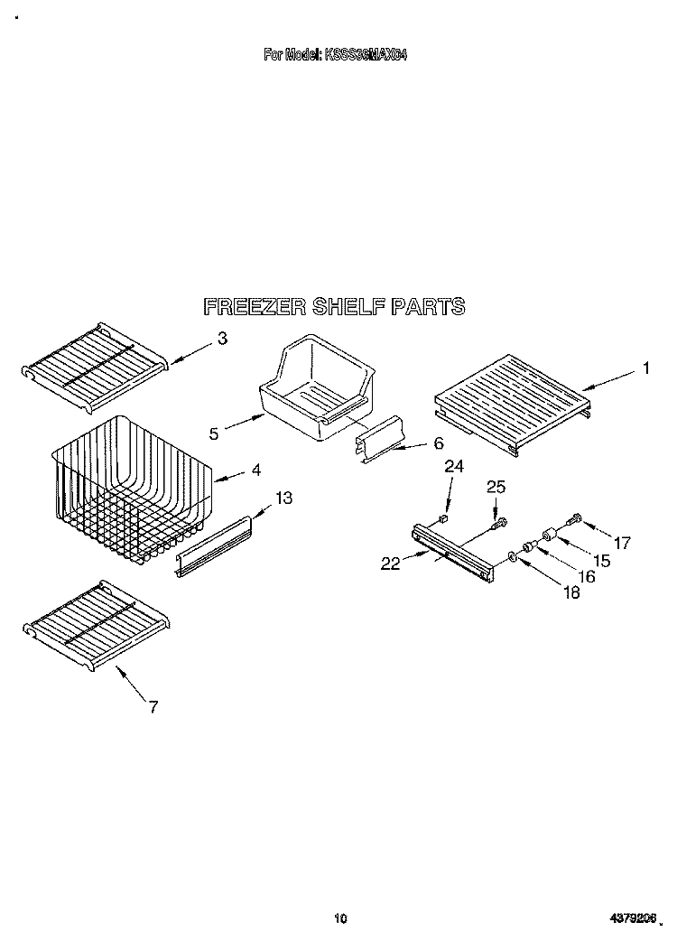 FREEZER SHELF Diagram and Parts List for KSSS36MAX04  KitchenAid Refrigerator