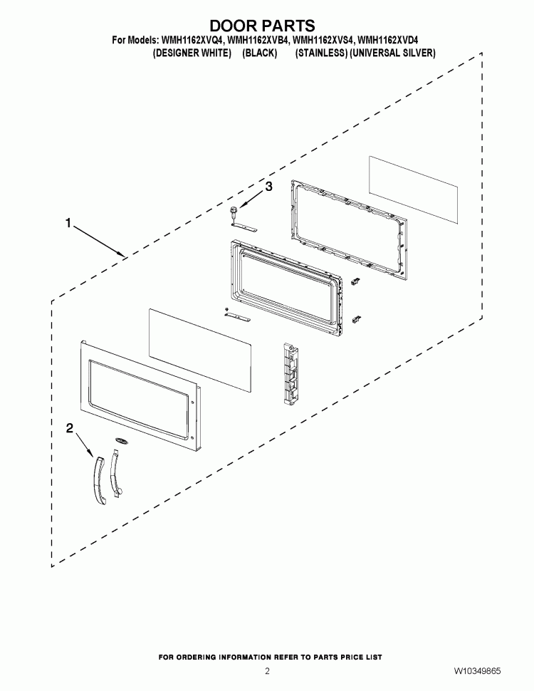 DOOR PARTS Diagram and Parts List for WMH1162XVQ4  Whirlpool Microwave