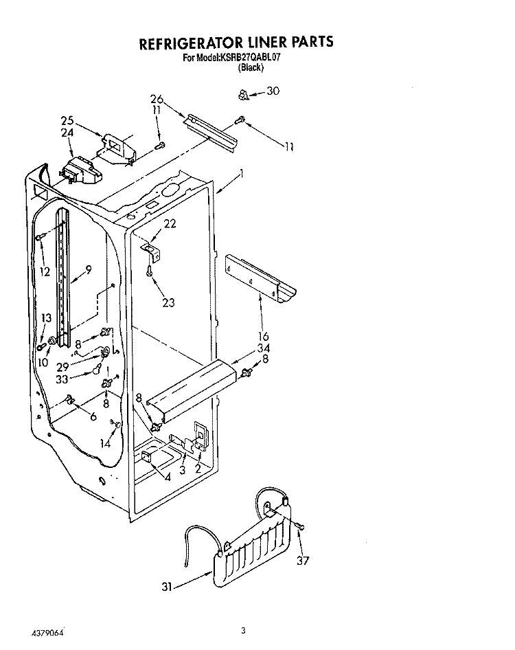 REFRIGERATOR LINER Diagram and Parts List for KSRB27QABL07  KitchenAid Refrigerator